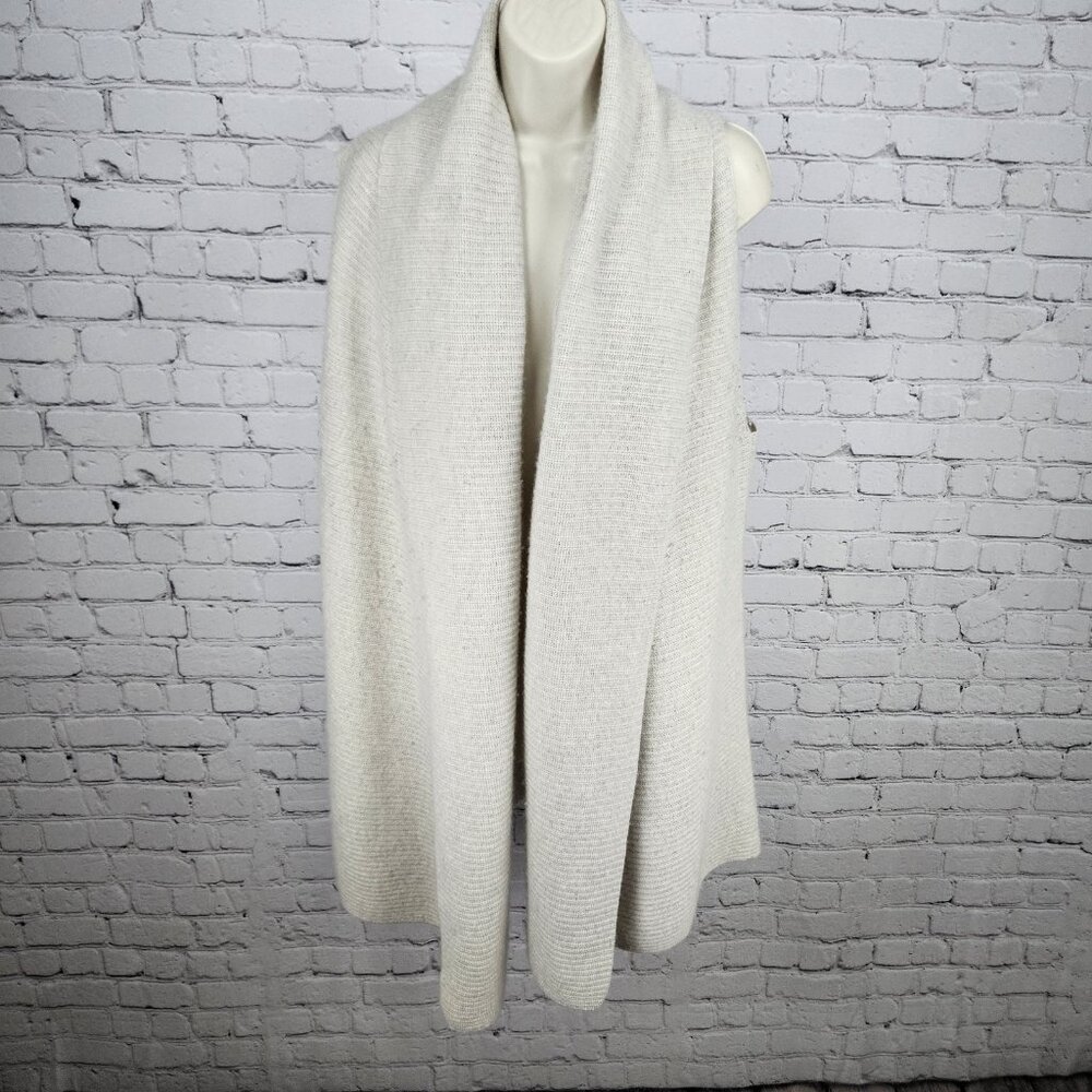 C By Bloomingdales Beige Knit Sleeveless Shawl Collar Open Cardigan Small S